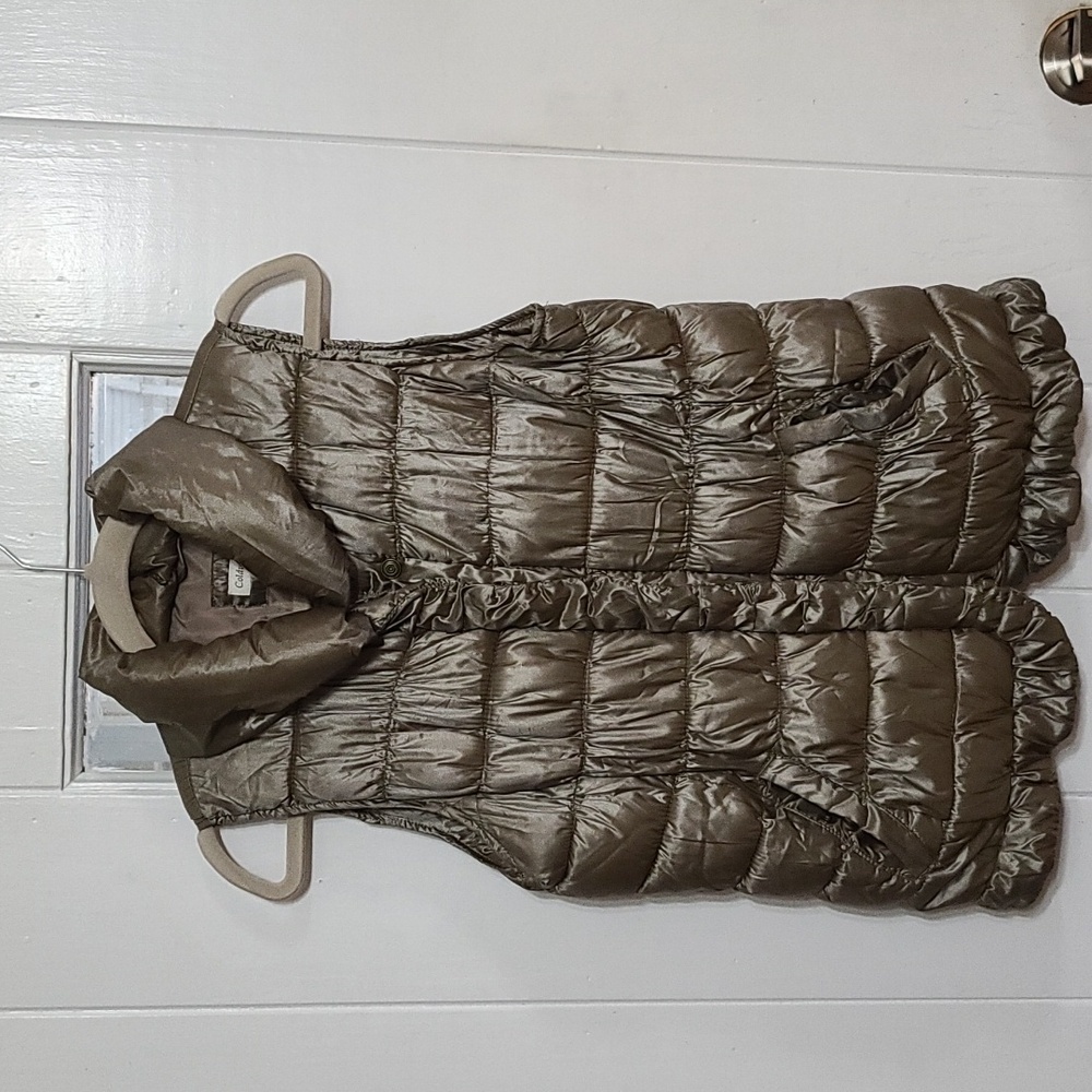 Coldwater Creek Womens Puffer Vest Taupe? Pockets‎ Cushy Sz S/8 GUC **READ**